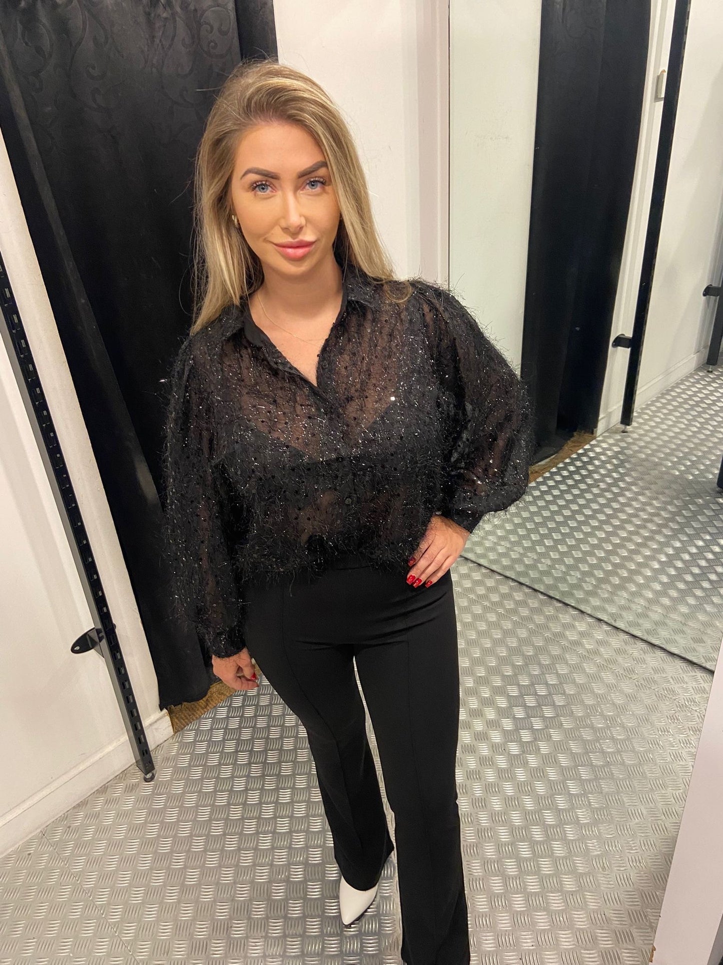 Black fluffy sequin blouse