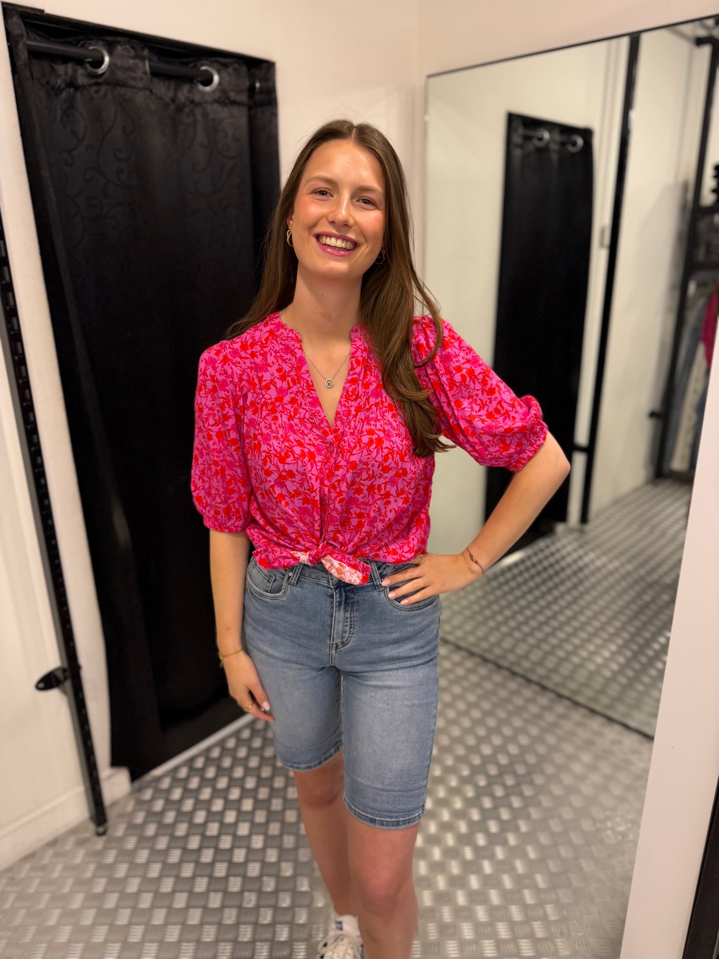 Summer pink flower blouse