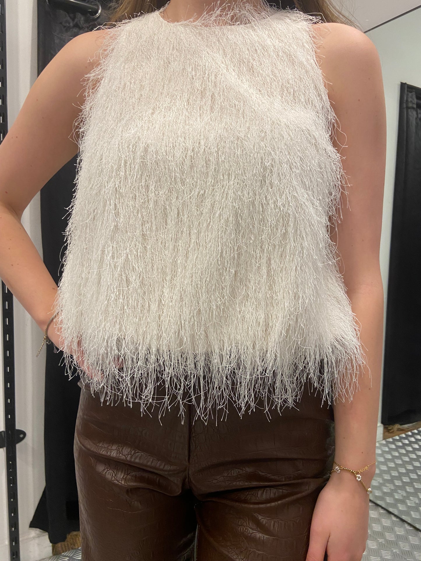 Beige fluffy top