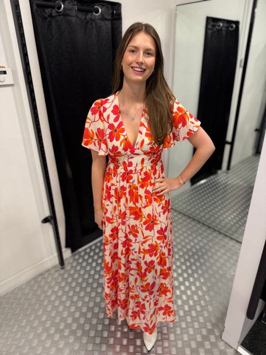 Summer orange flower maxidress