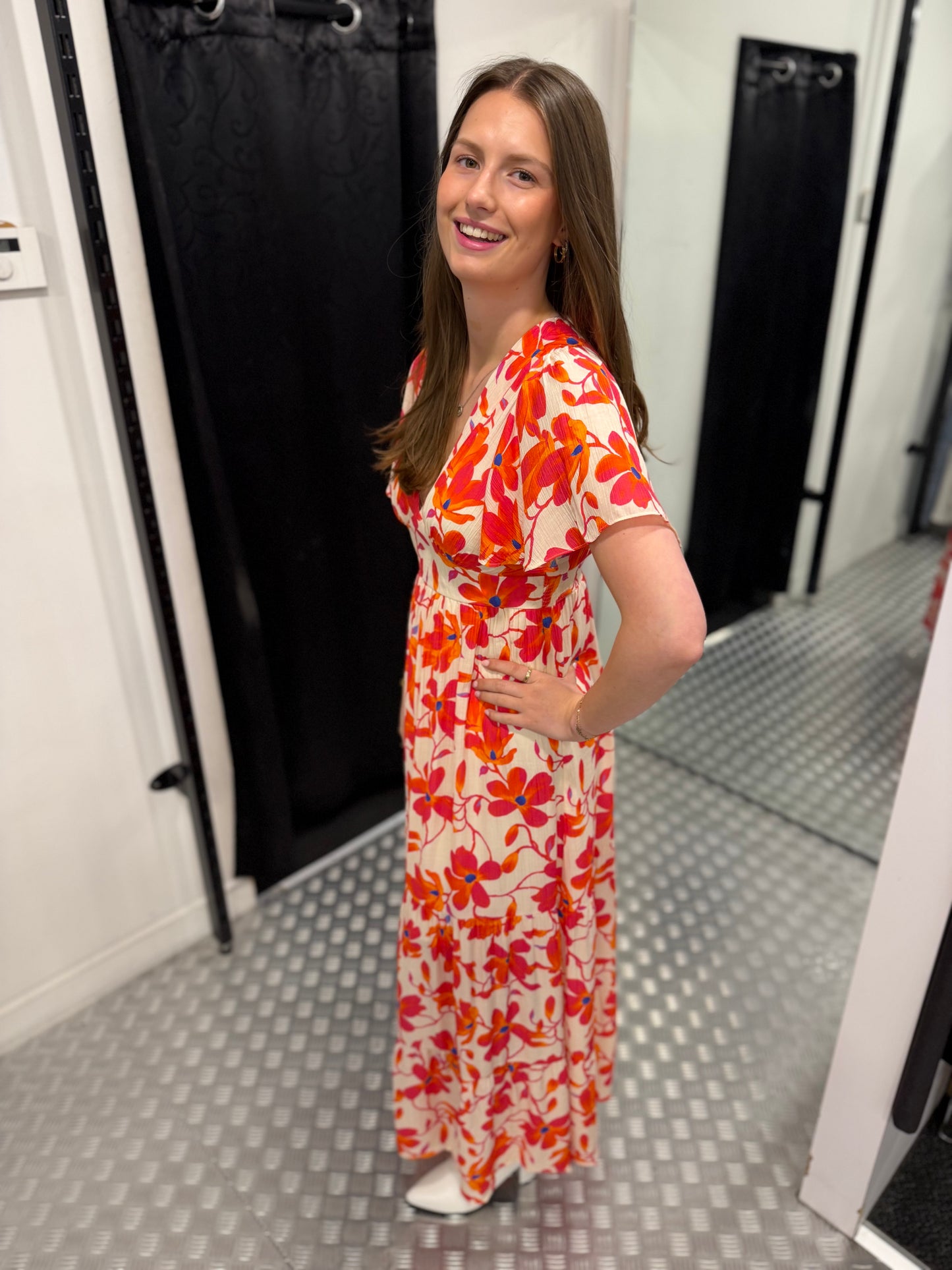 Summer orange flower maxidress