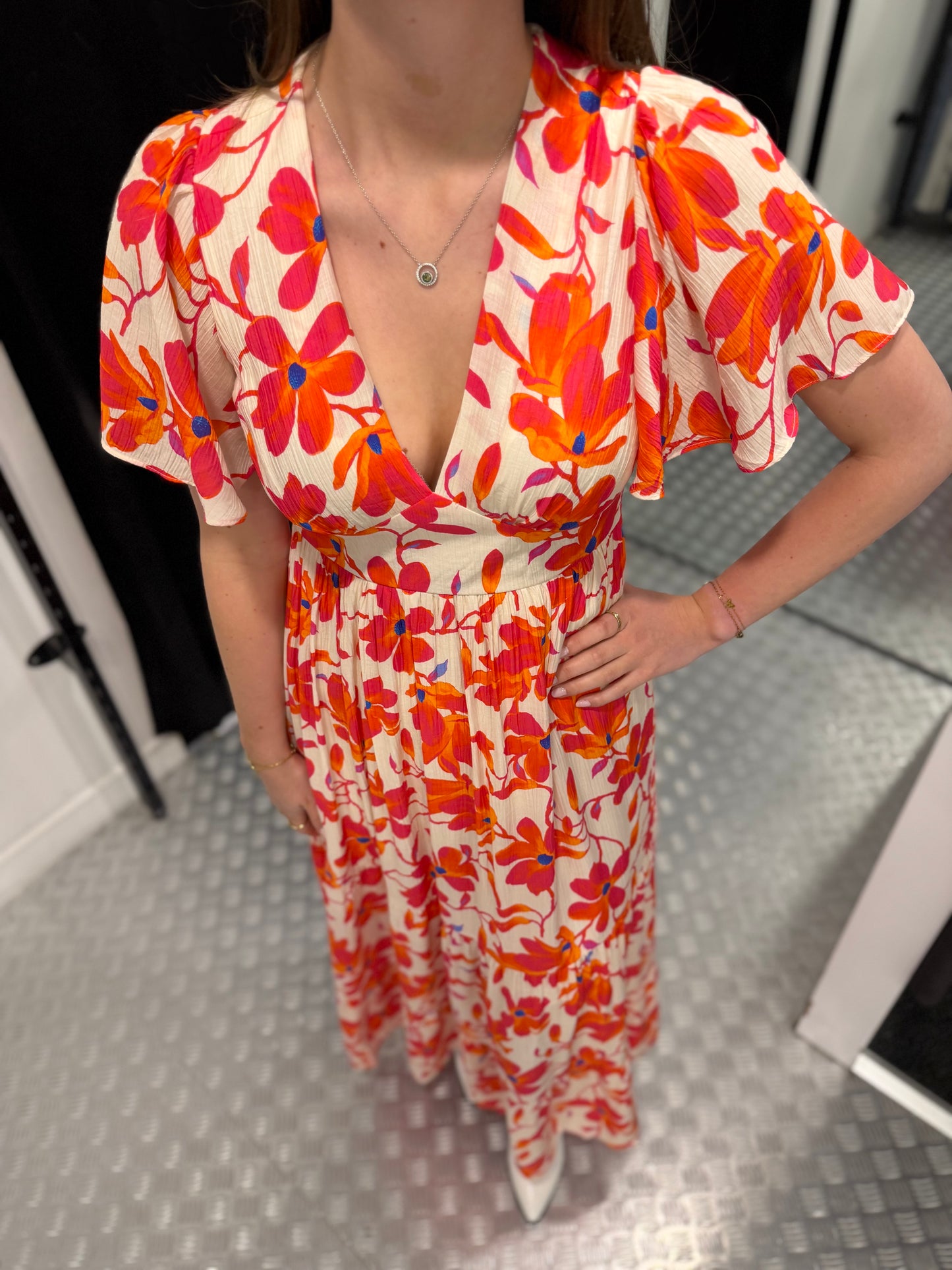 Summer orange flower maxidress