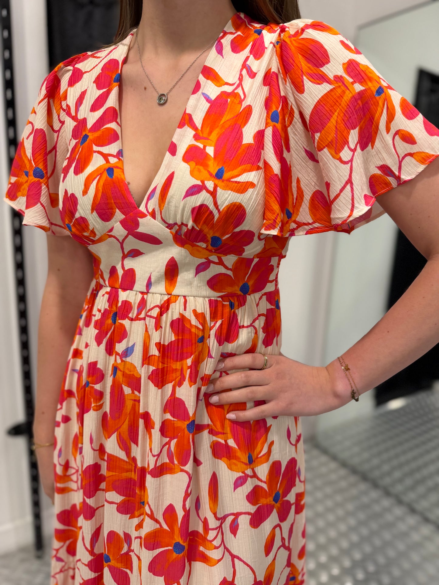 Summer orange flower maxidress