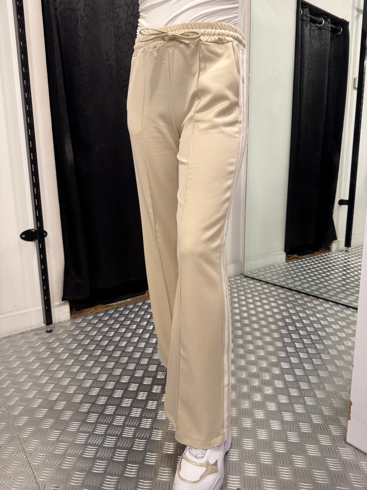 Creme striped loose wide leg