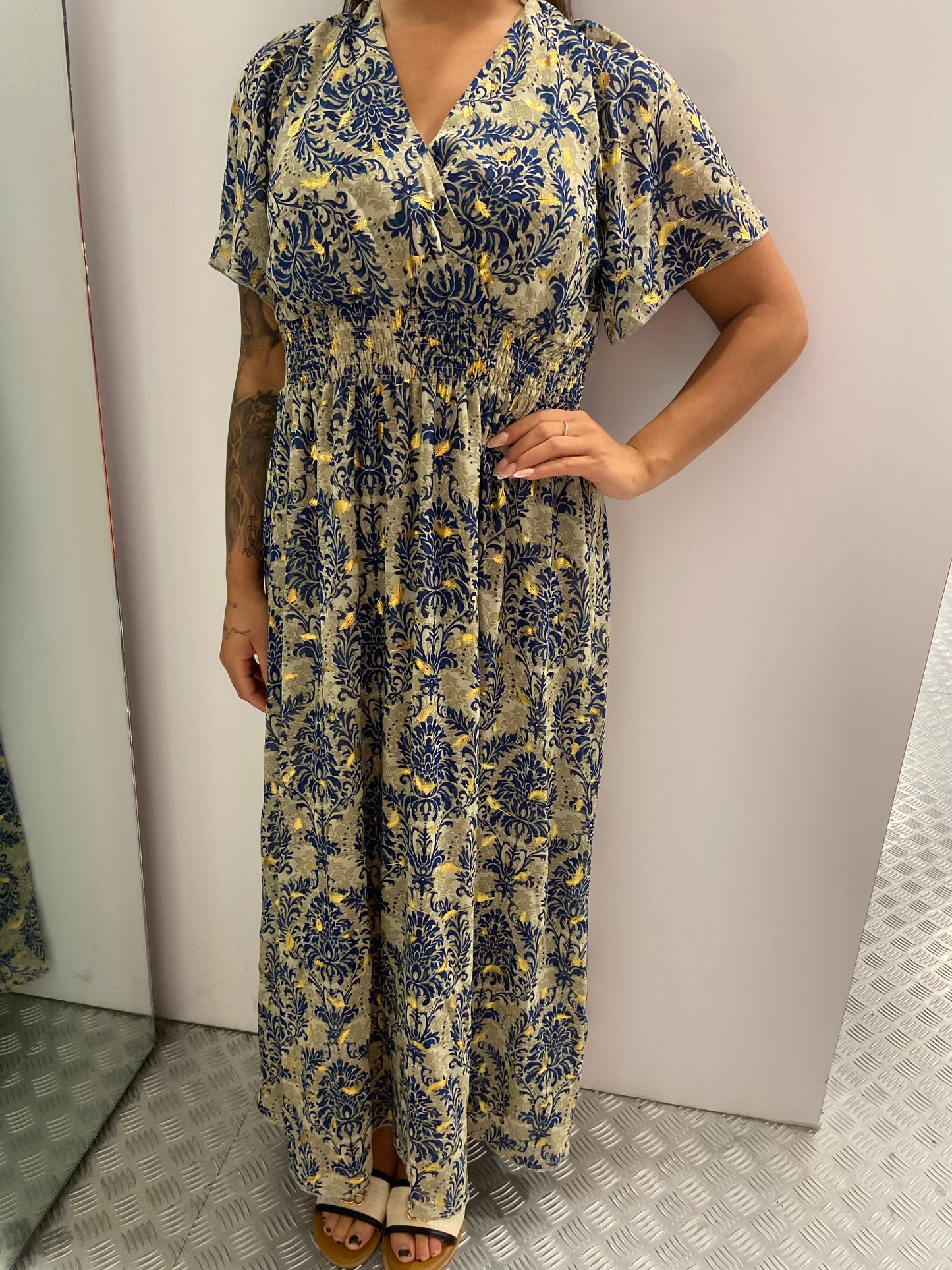 Blue golden feather dress