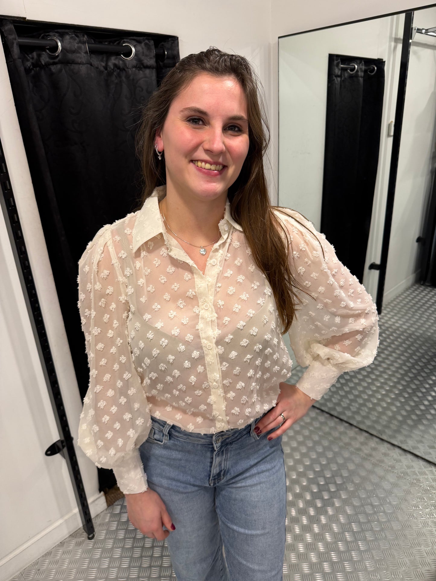 Creme dottie blouse