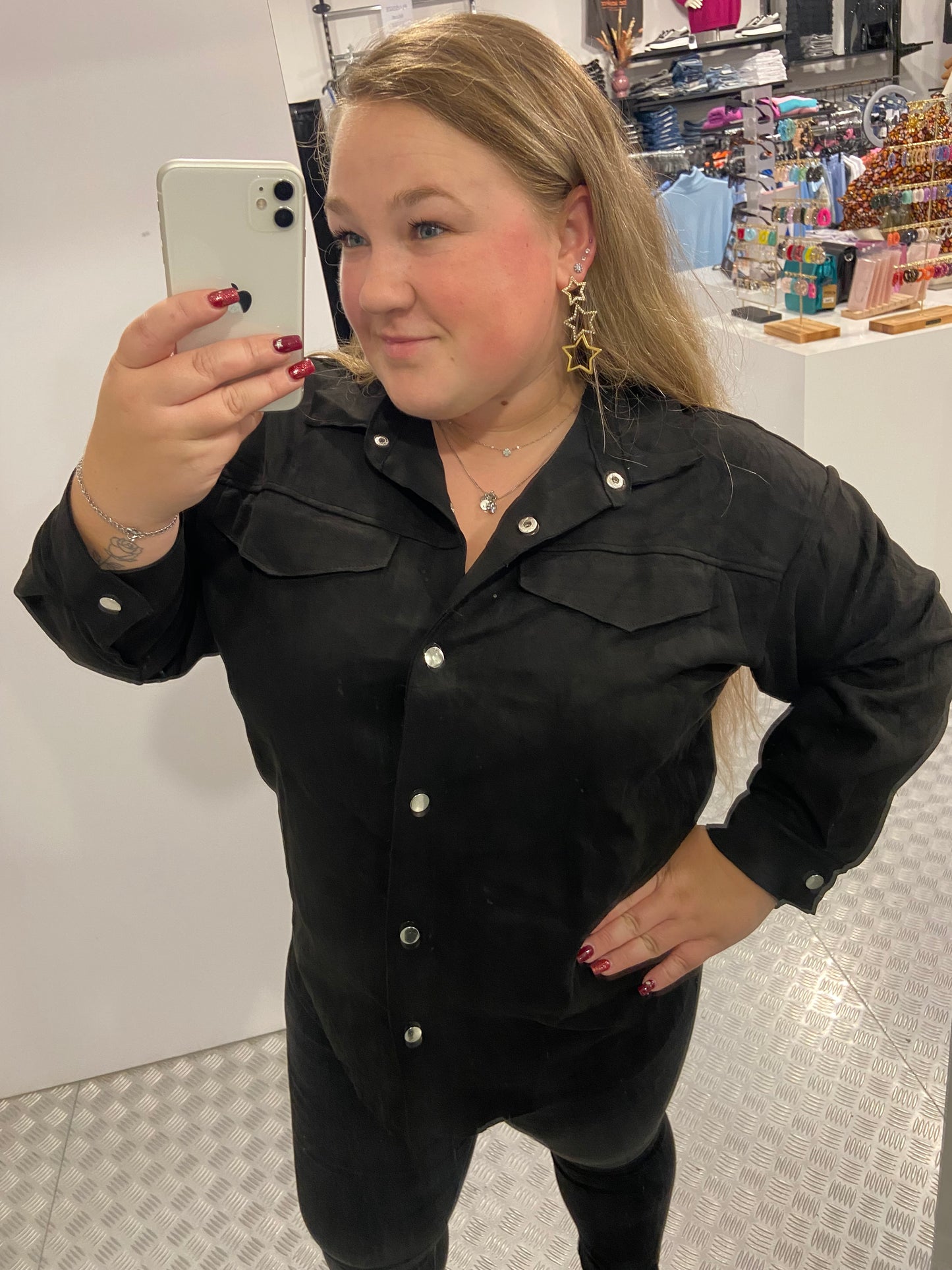 Suedelook zwarte blouse