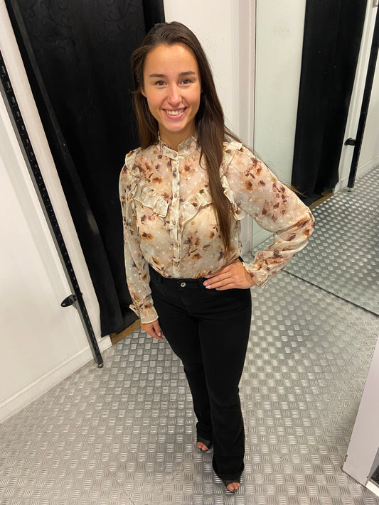 Beige blossom ruffle blouse