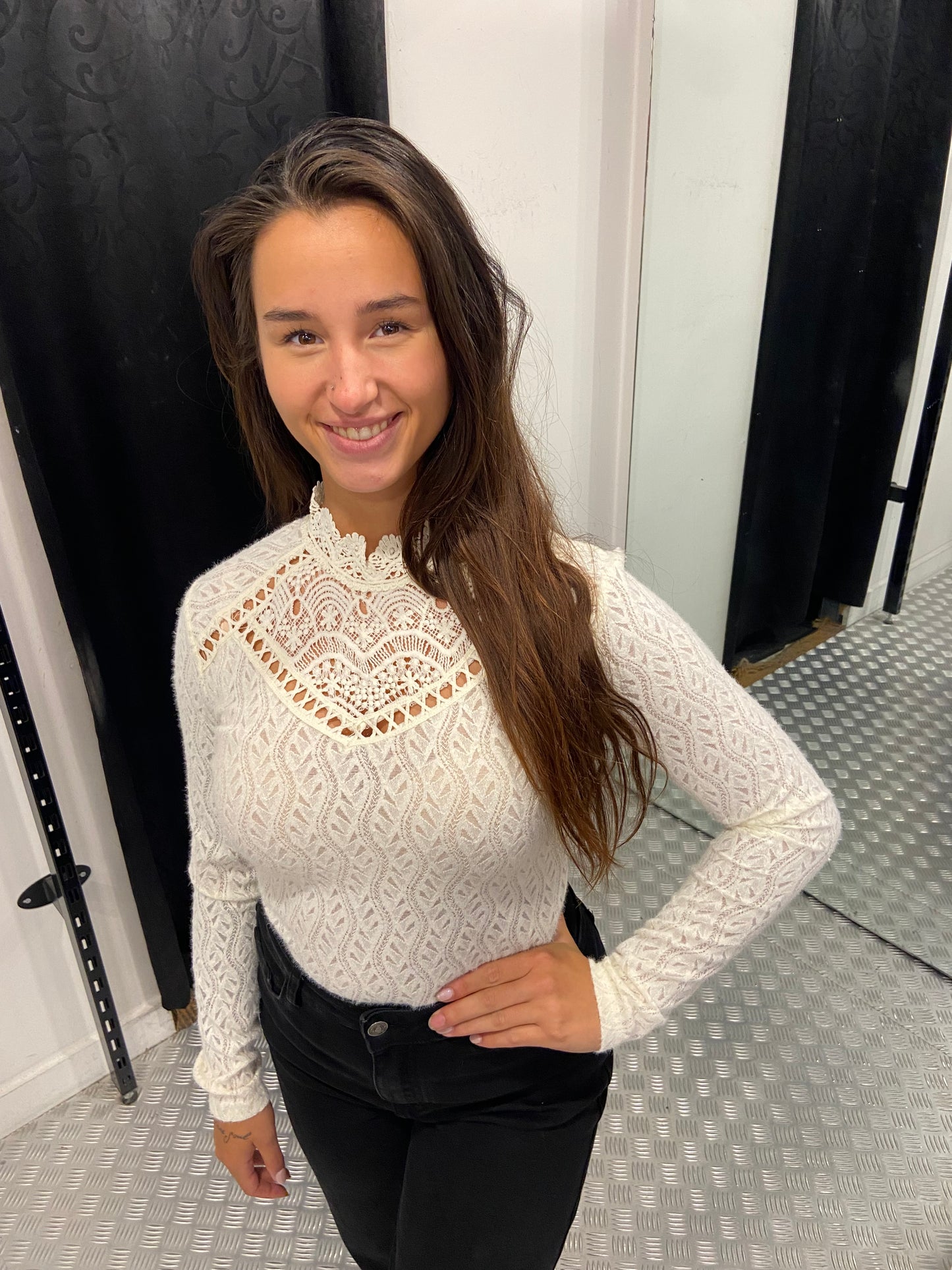 Beige soft lace top