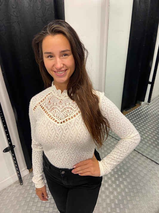 Beige soft lace top