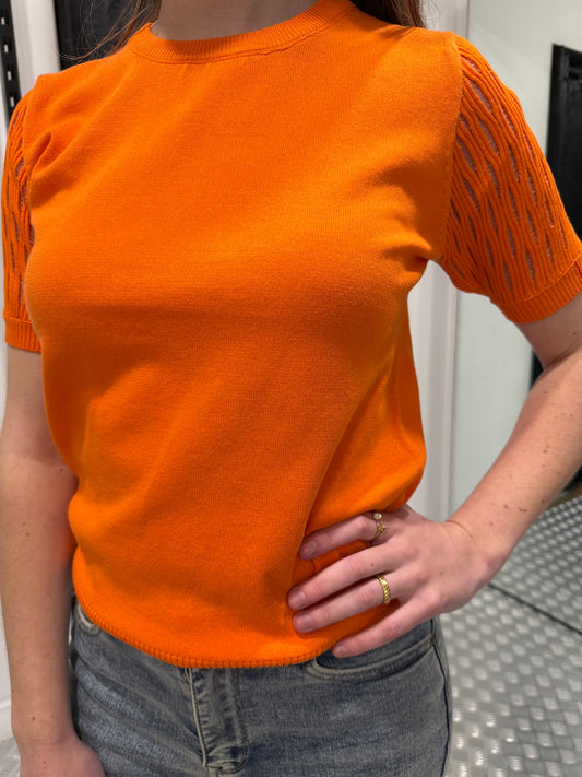 Oranje top met striped mouw