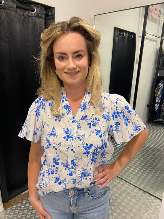 Summer kobalt ruffle blouse