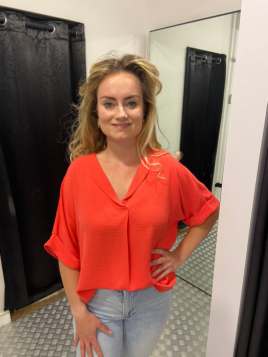 Vhals blouse koraal