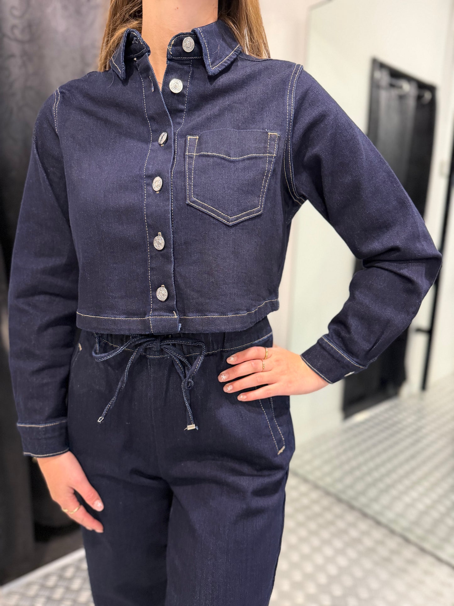 Dark denim cropped jacket
