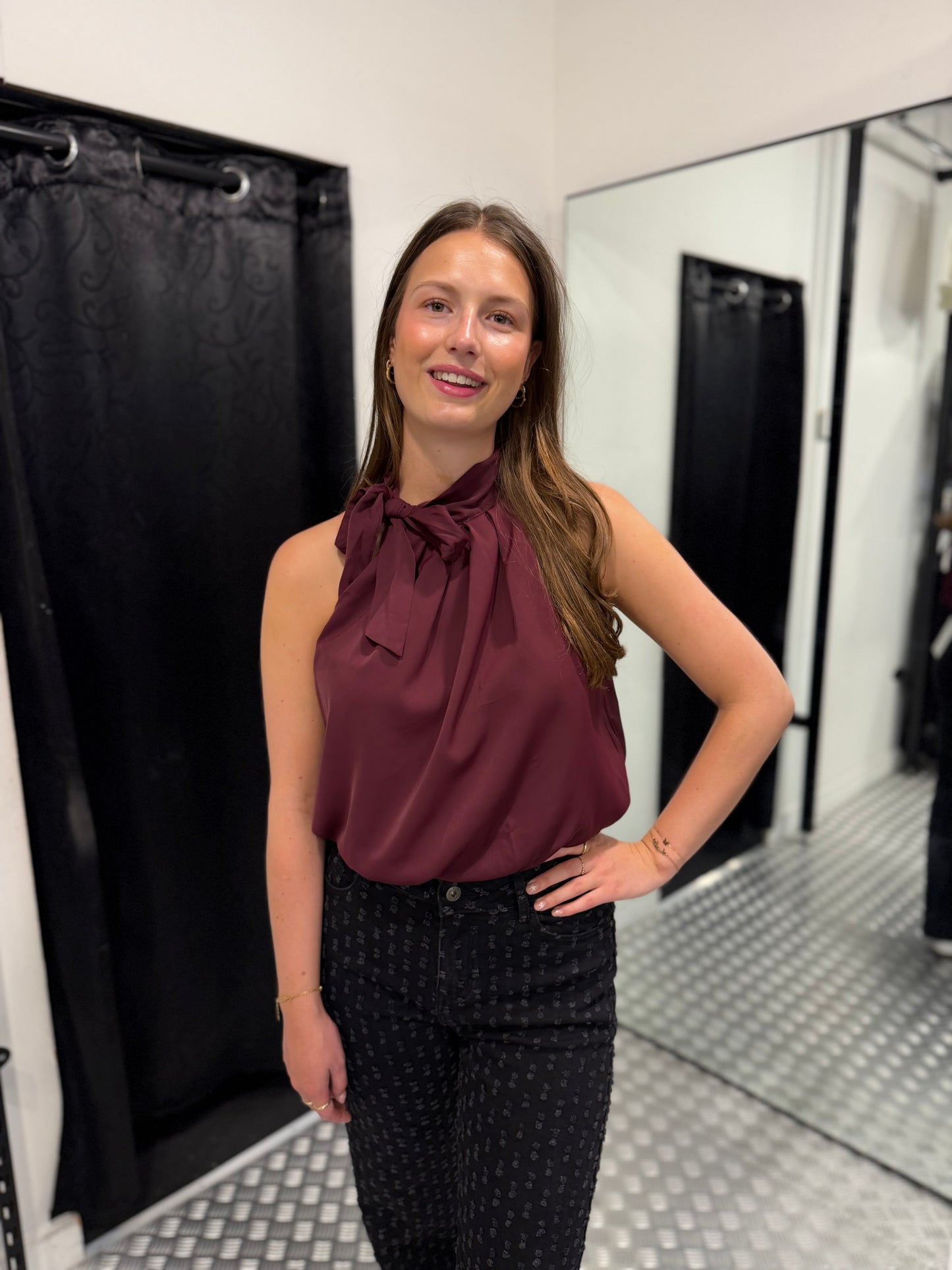 Plum bow tie top