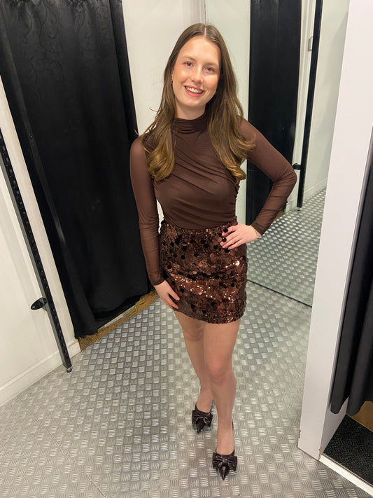 Sophie brown paillet skirt
