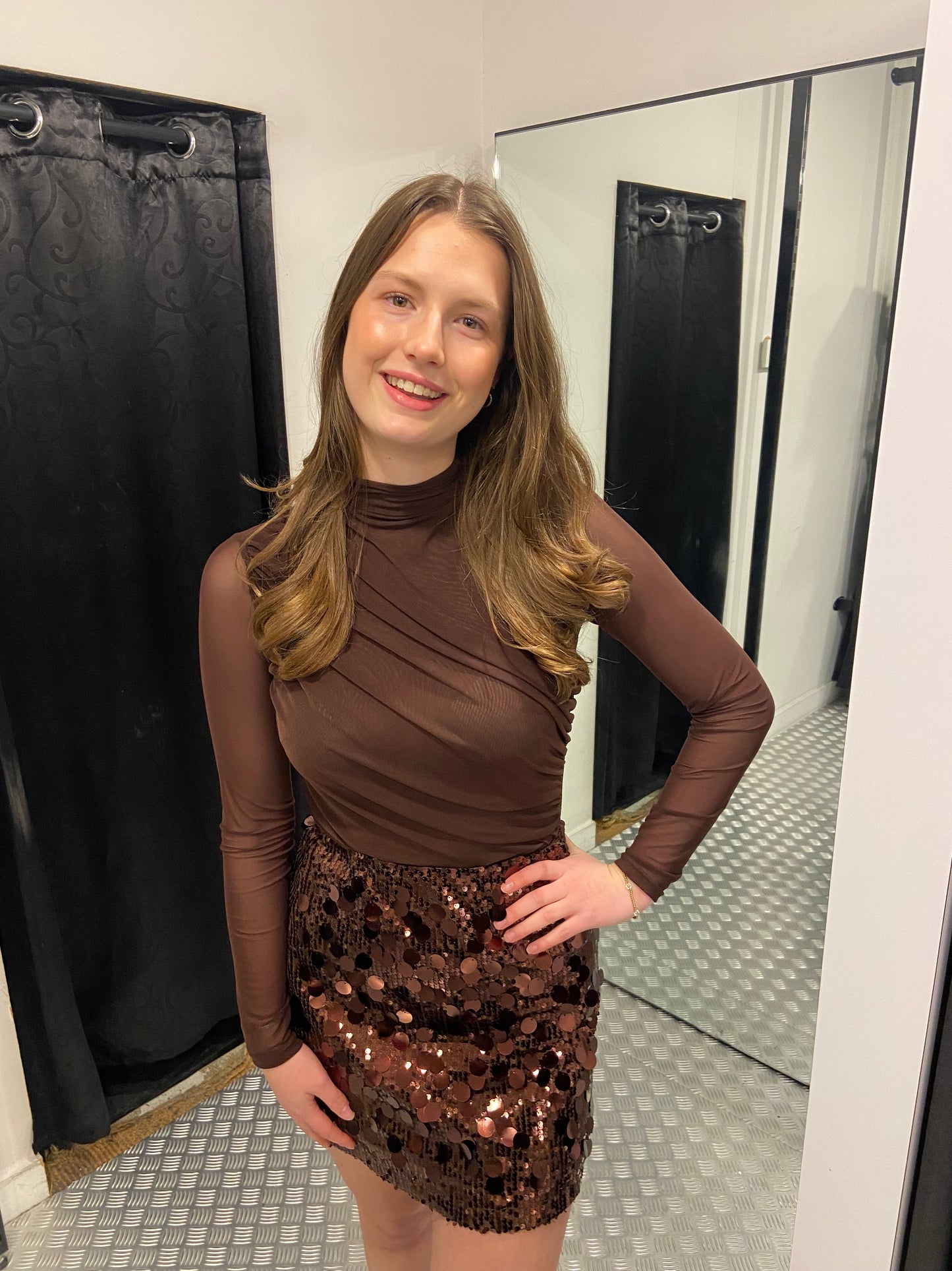 Sophie brown paillet skirt