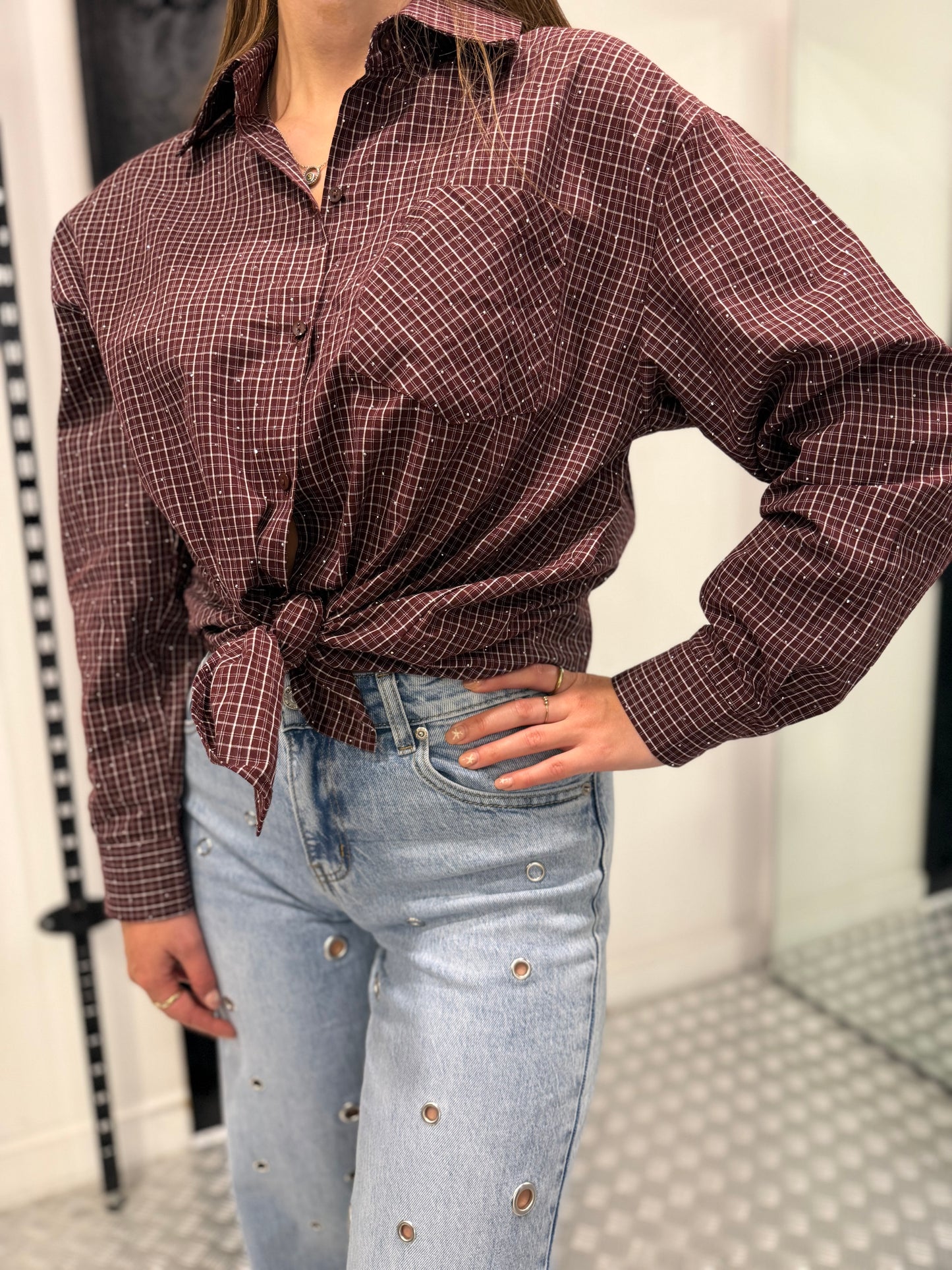 Strass plum oversized blouse