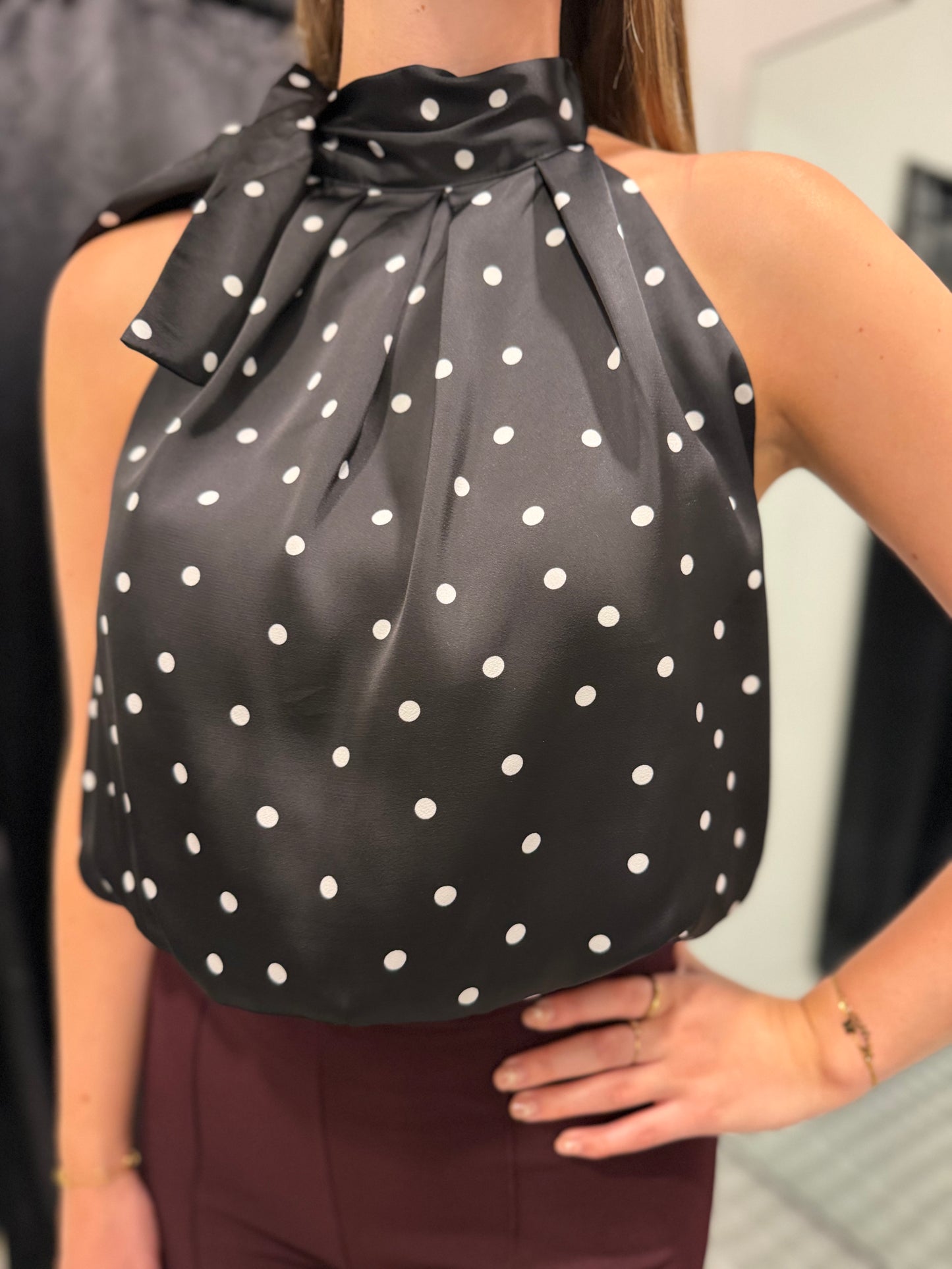 Black dot bow tie top