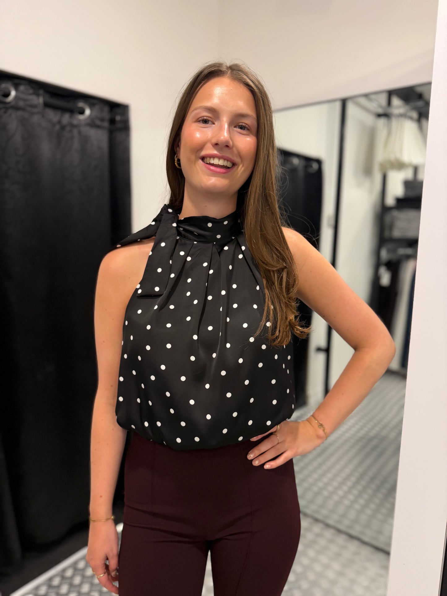 Black dot bow tie top