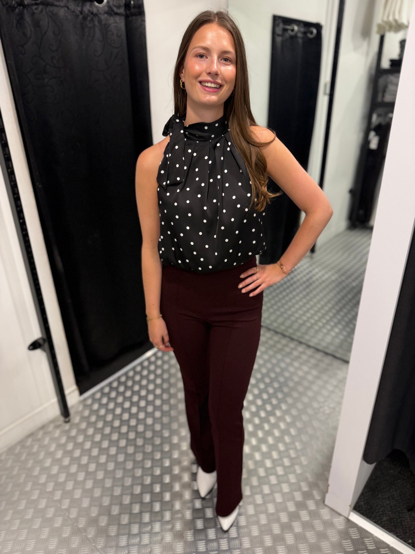 Black dot bow tie top