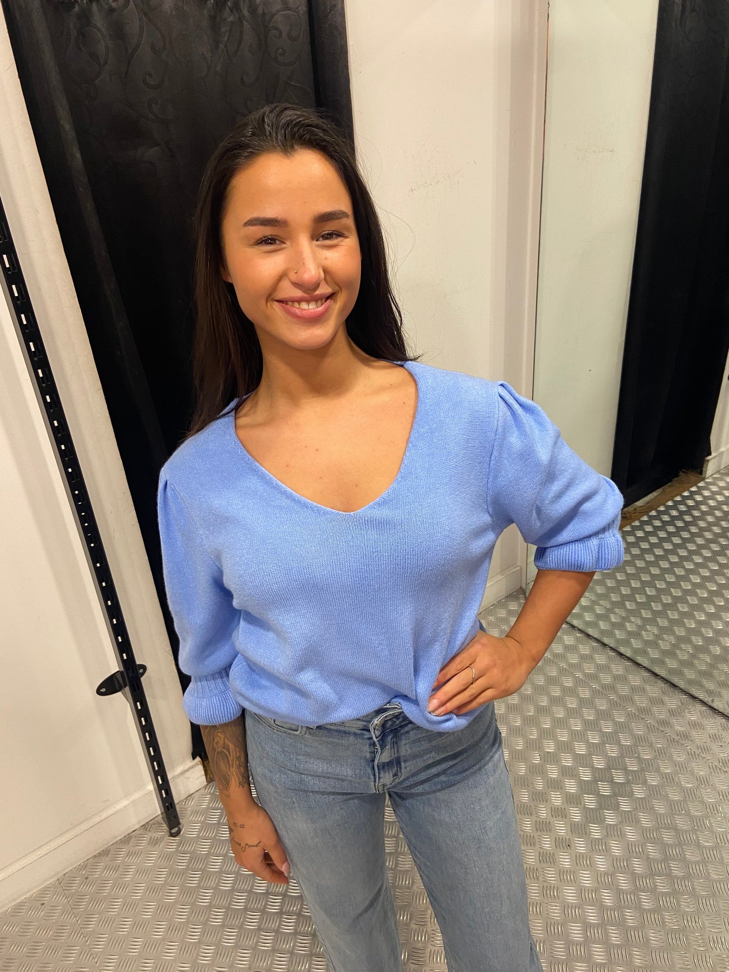 Blauwe top ruffle