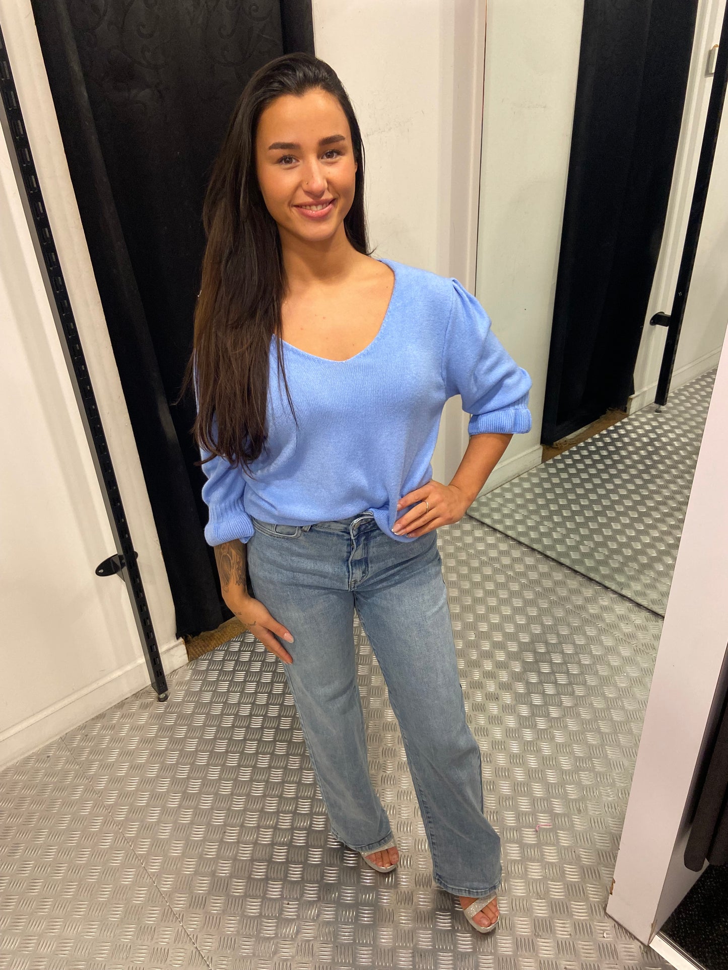 Blauwe top ruffle