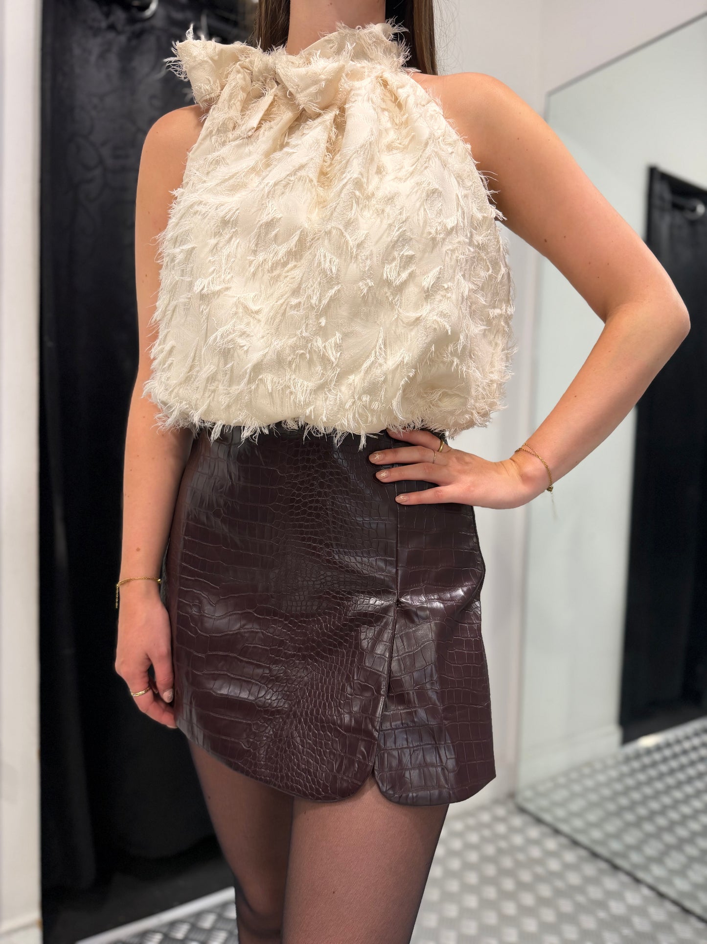Plum snake leatherlook skort