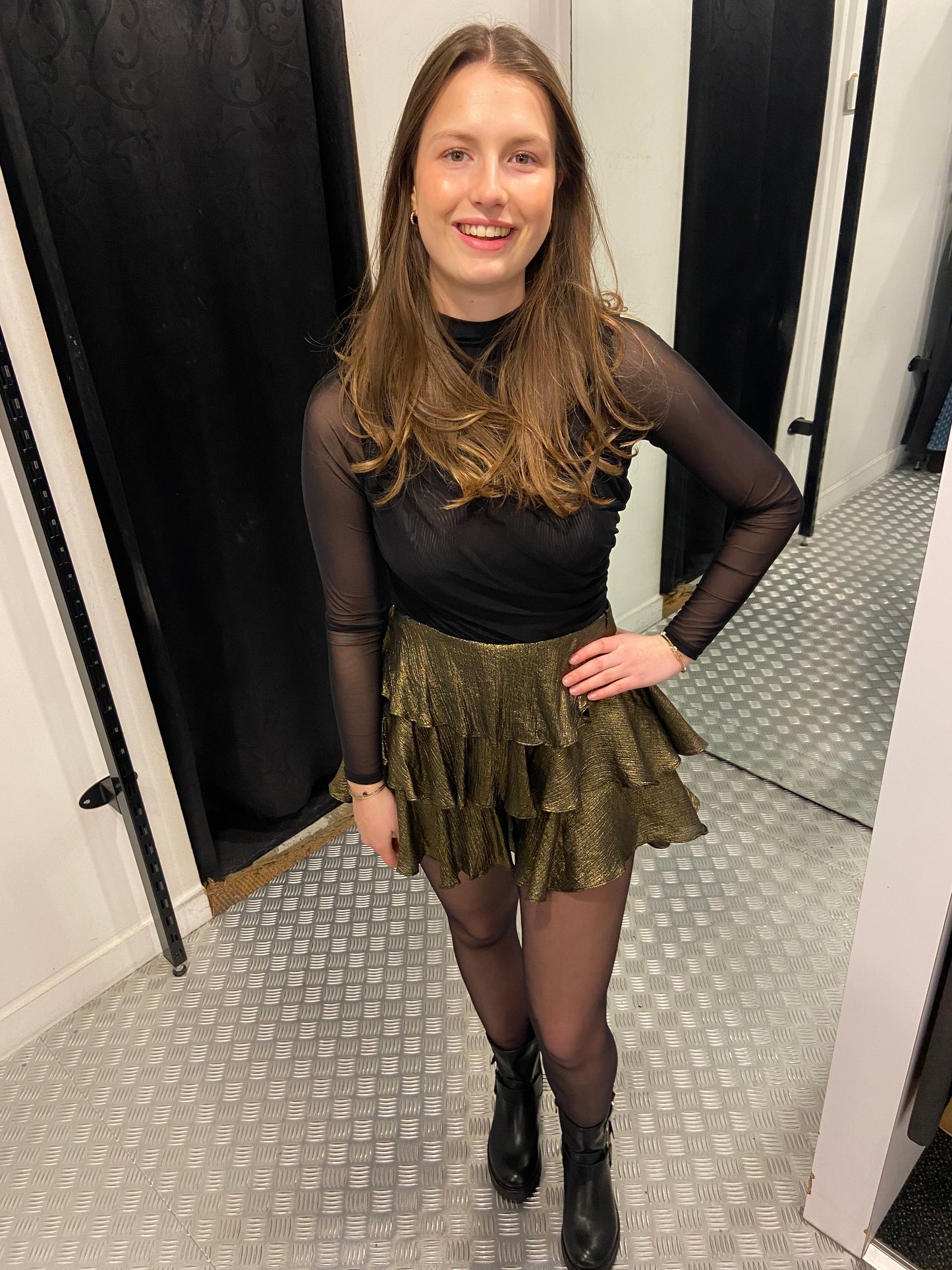 Golden ruffle skort