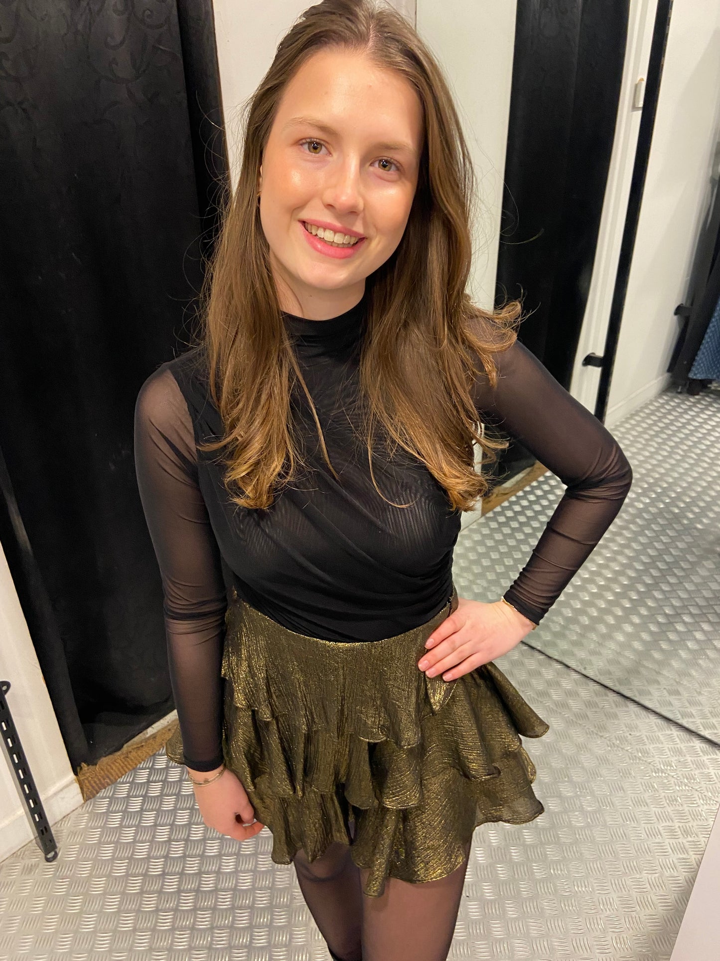 Golden ruffle skort