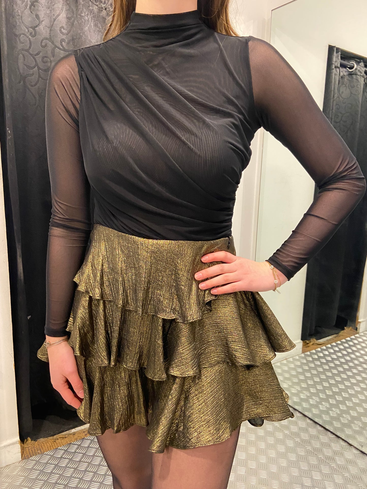 Golden ruffle skort