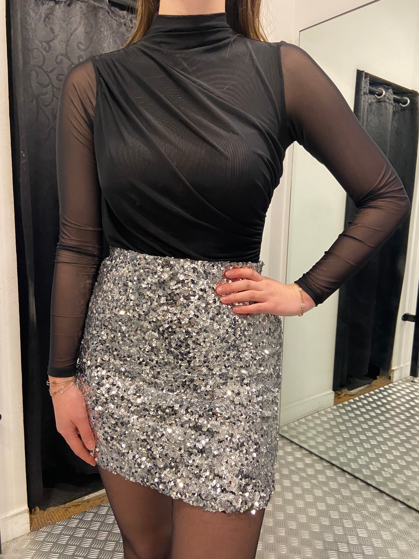 Silver paillet skirt