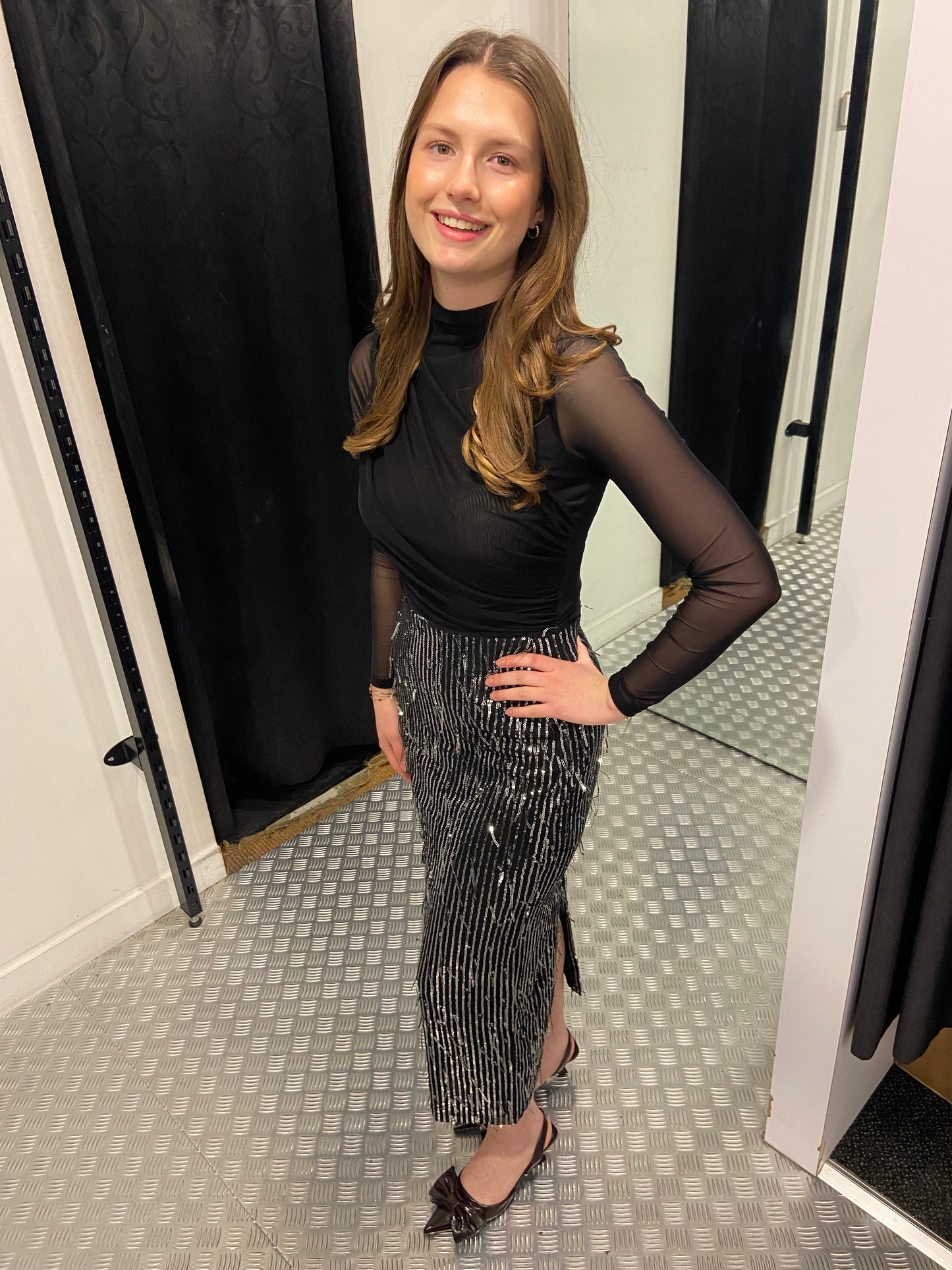 Shiny franje midi rok