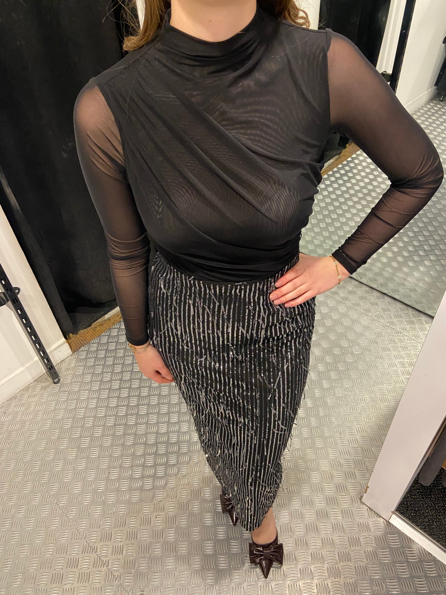 Shiny franje midi rok