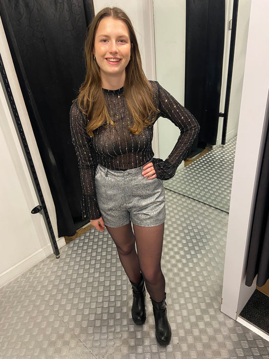 Cropped mesh top strass