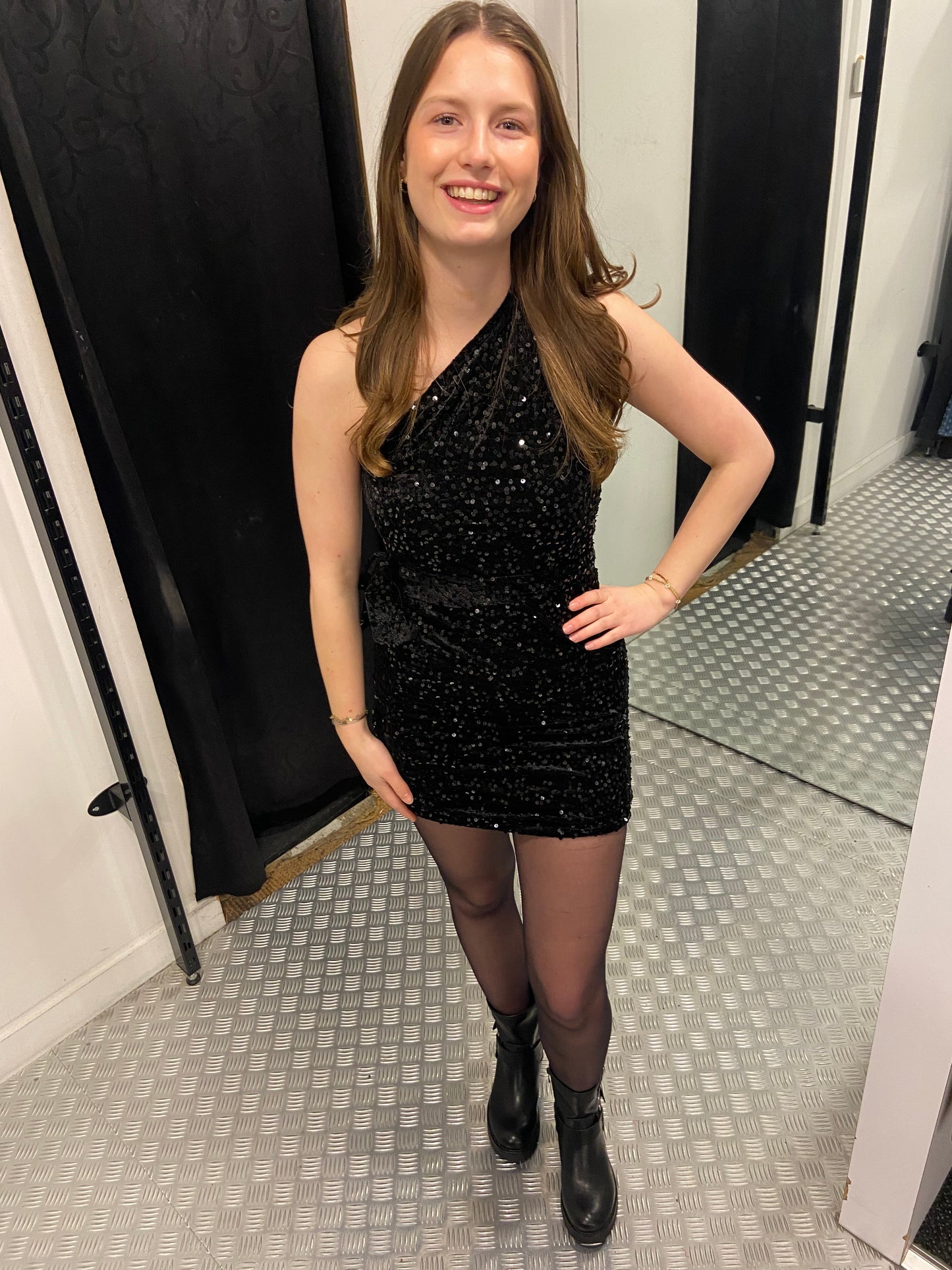 Suzy black velvet paillet dress
