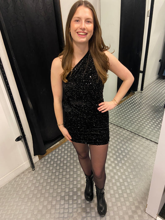 Suzy black velvet paillet dress