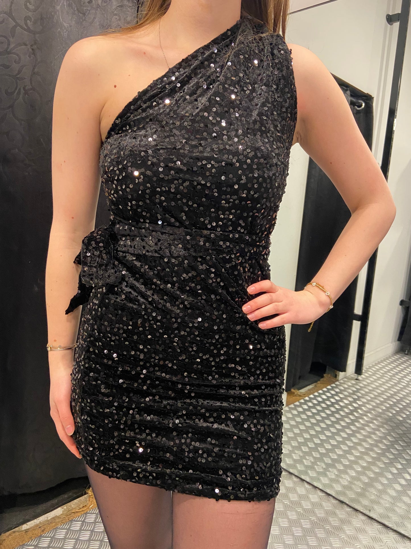 Suzy black velvet paillet dress