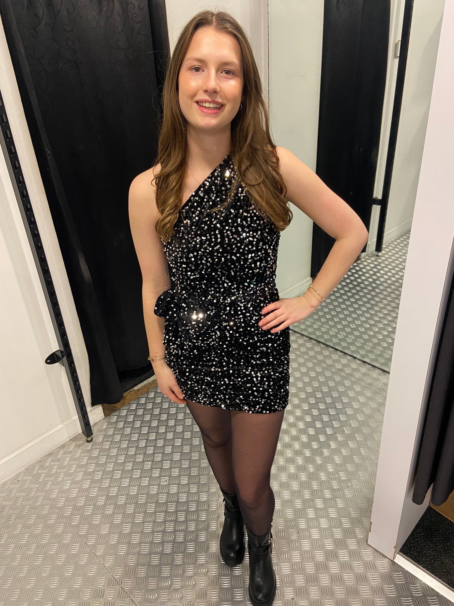 Suzy black velvet paillet dress