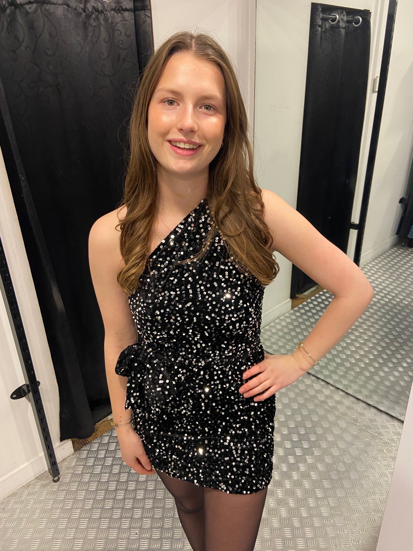 Suzy black velvet paillet dress