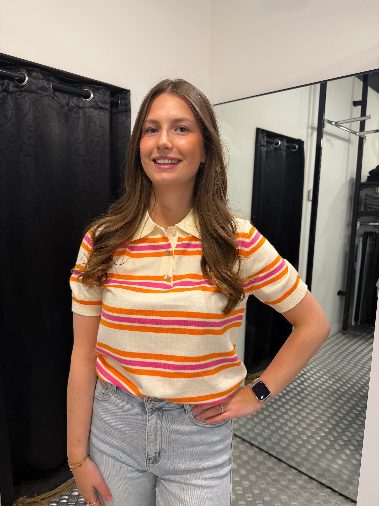 Striped orange polo