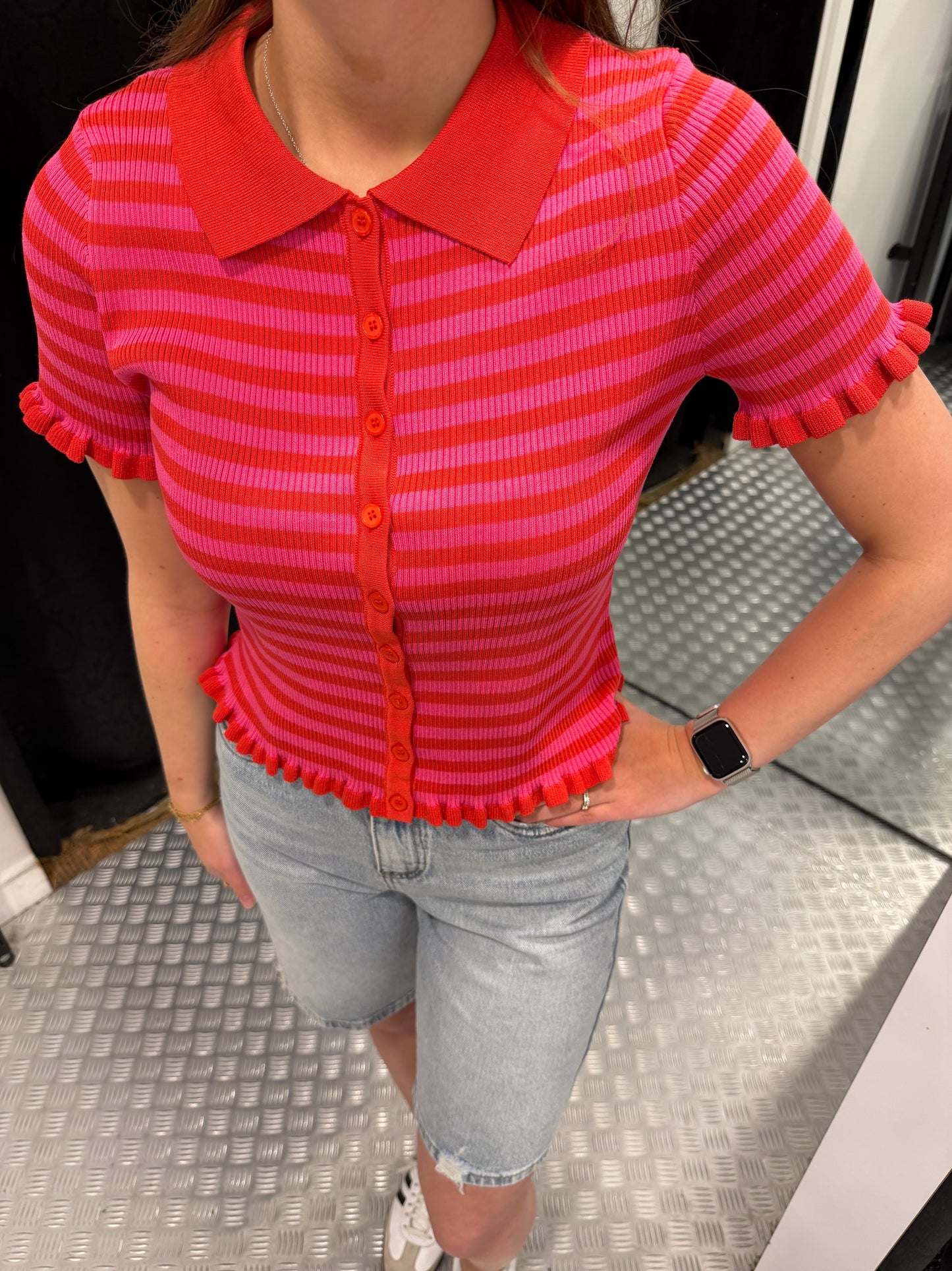 Red striped peplum top