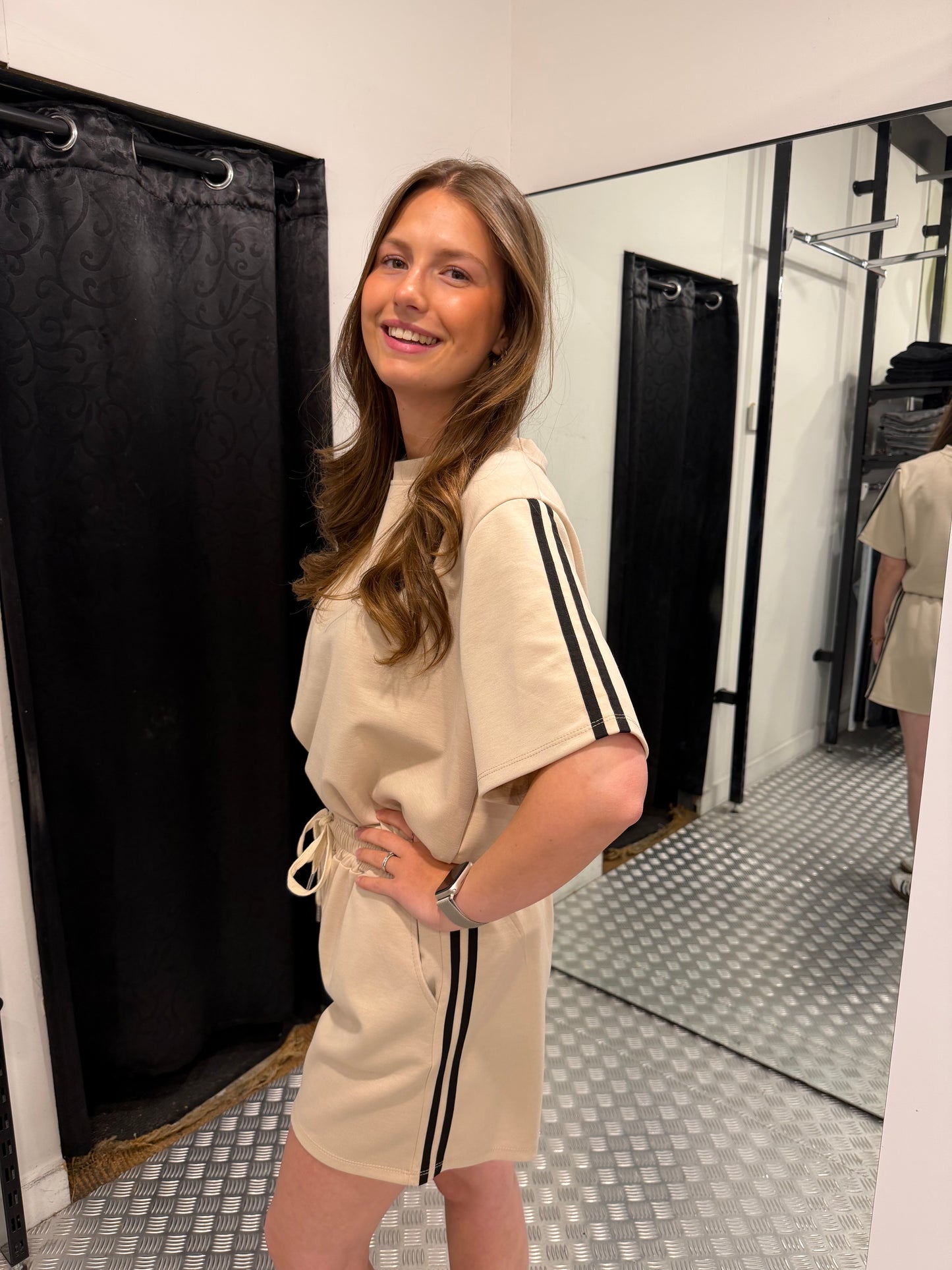 Comfy striped set beige