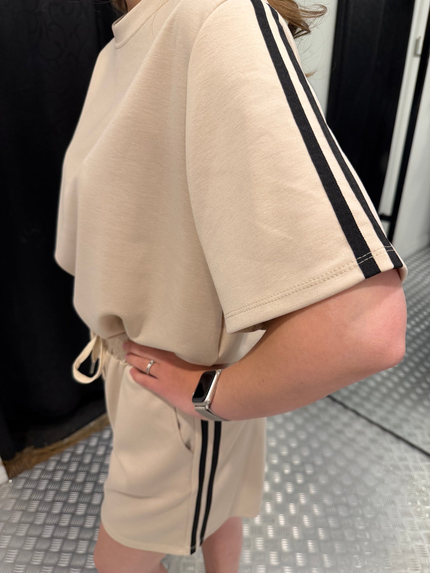 Comfy striped set beige