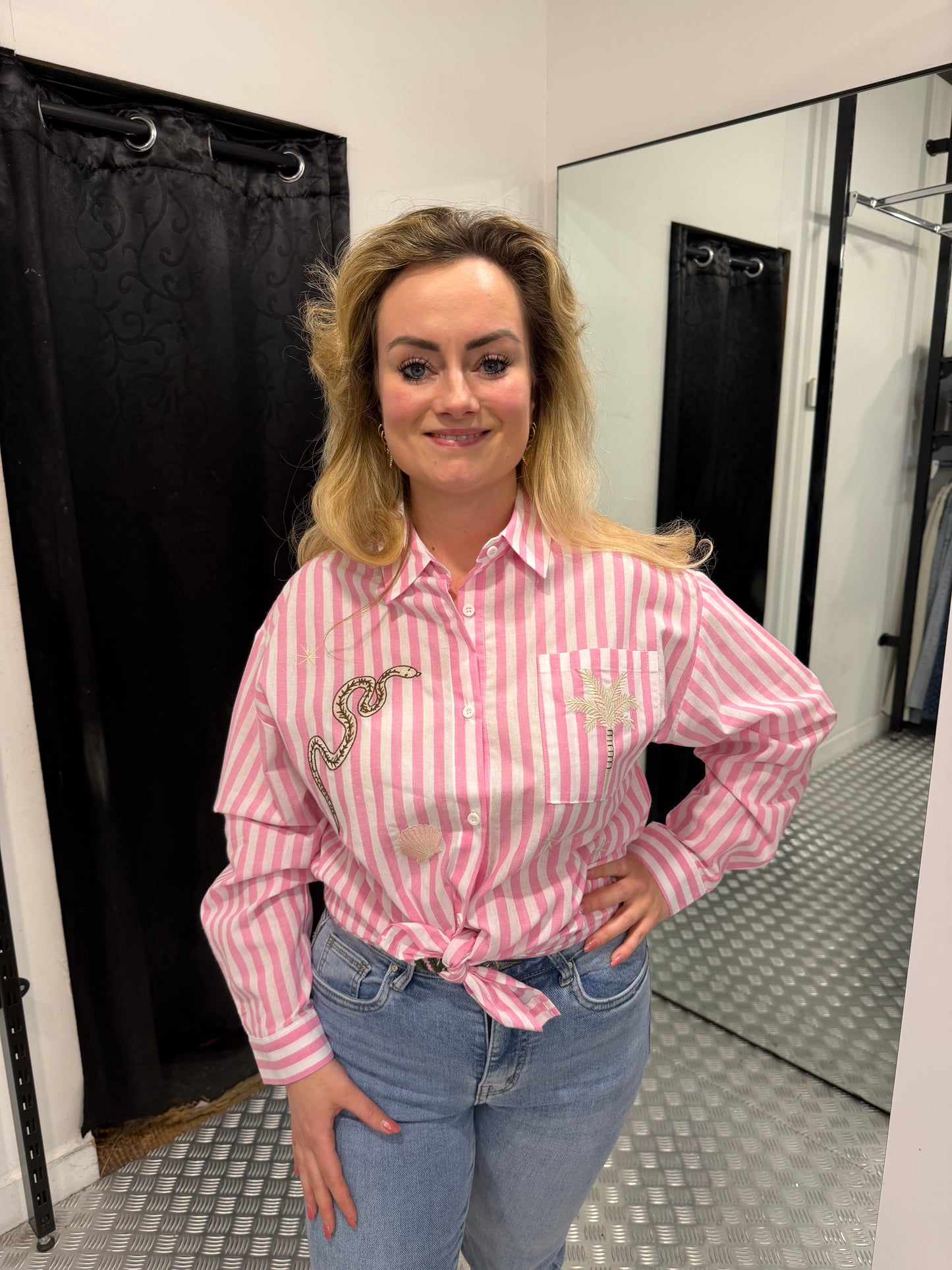 Pink summer striped blouse