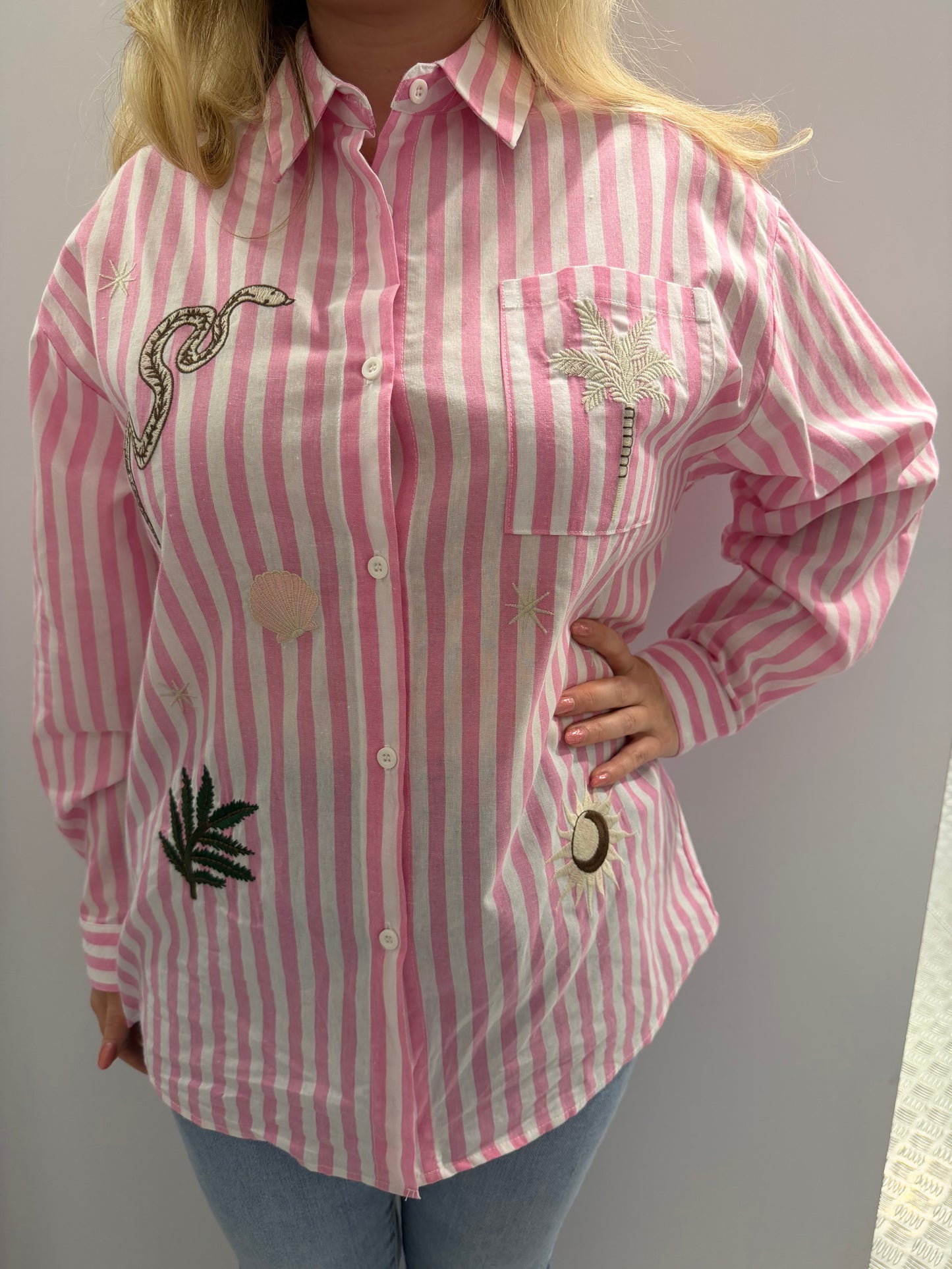 Pink summer striped blouse