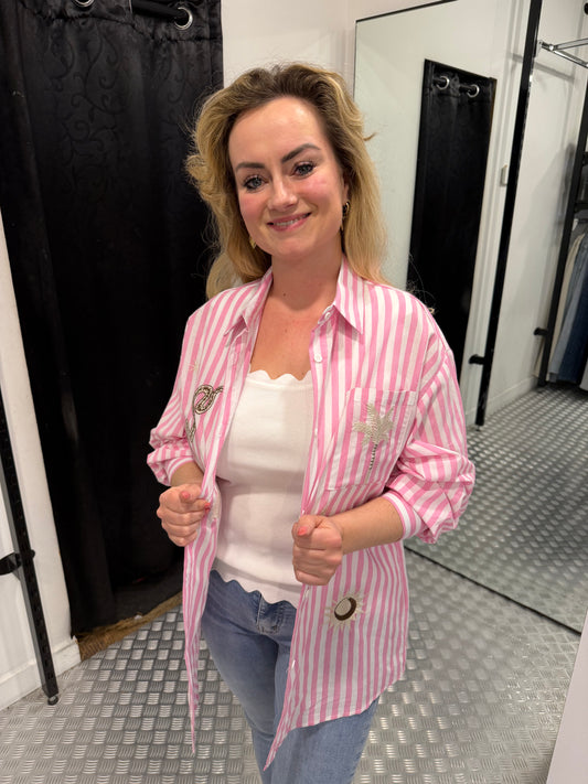 Pink summer striped blouse