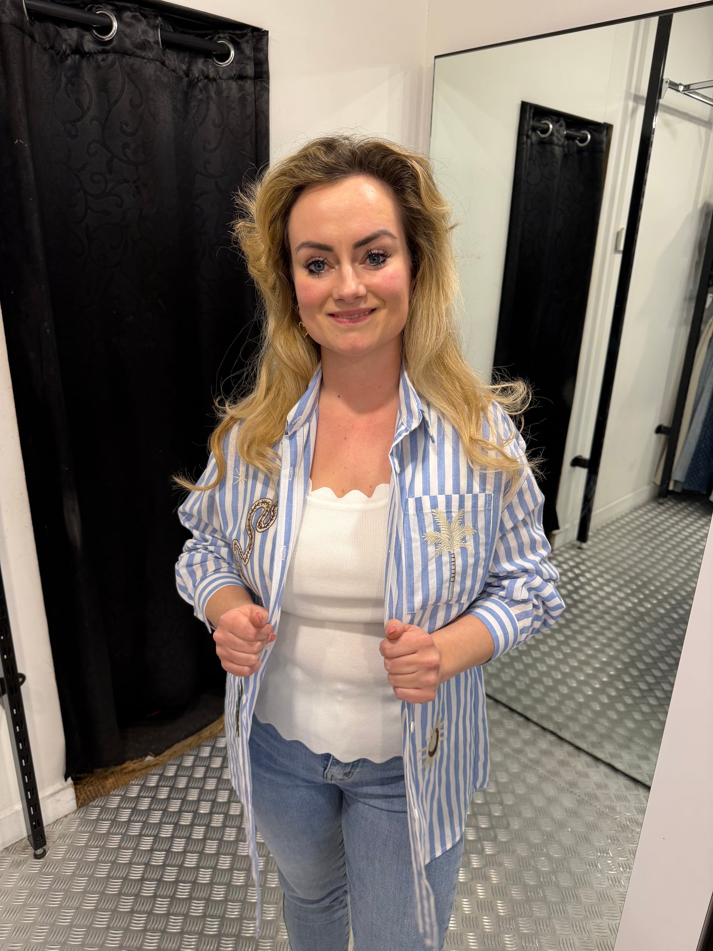 Blue summer striped blouse