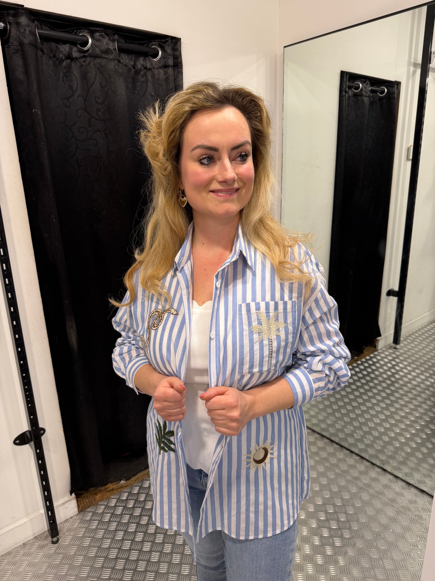 Blue summer striped blouse
