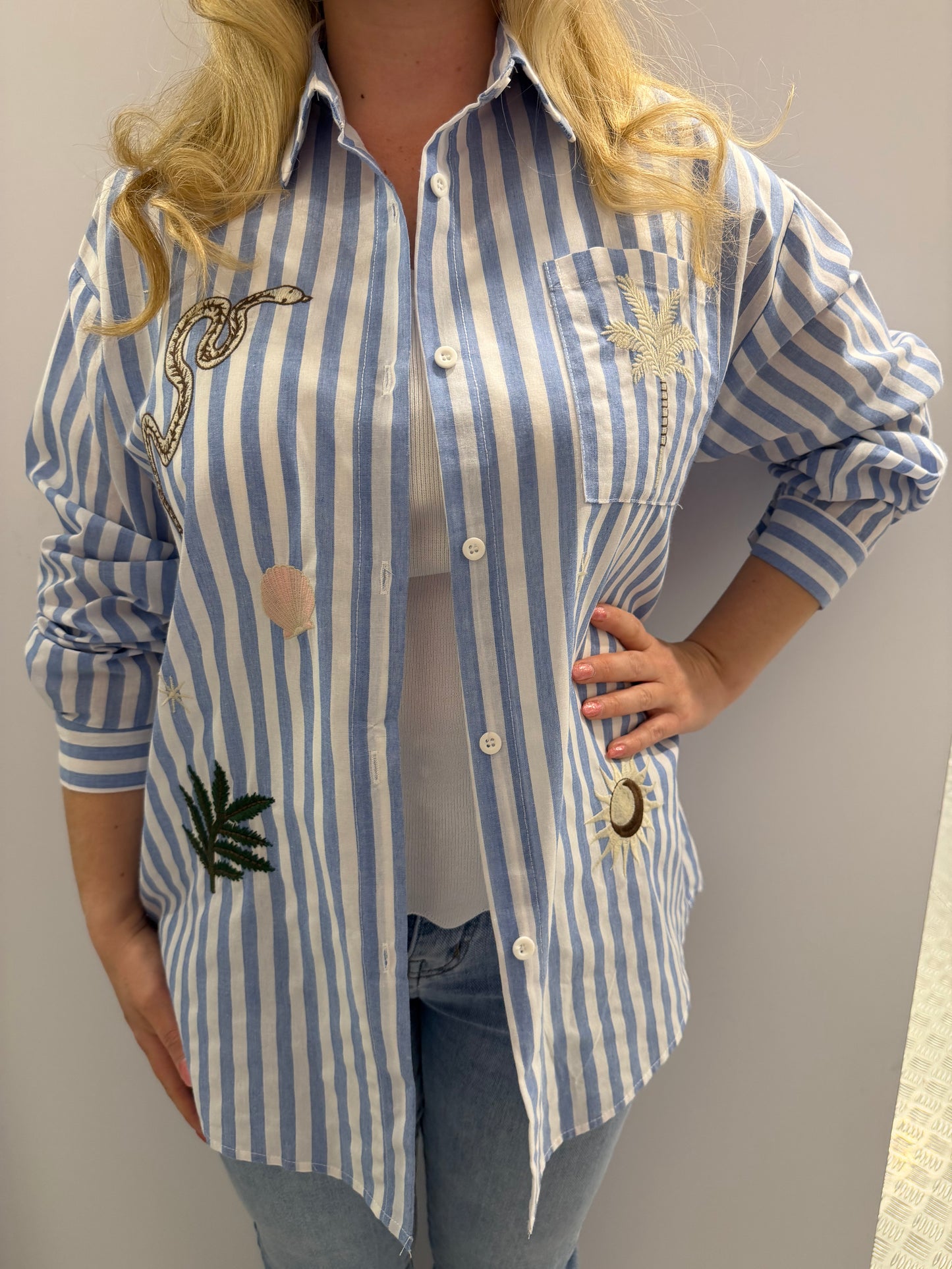 Blue summer striped blouse